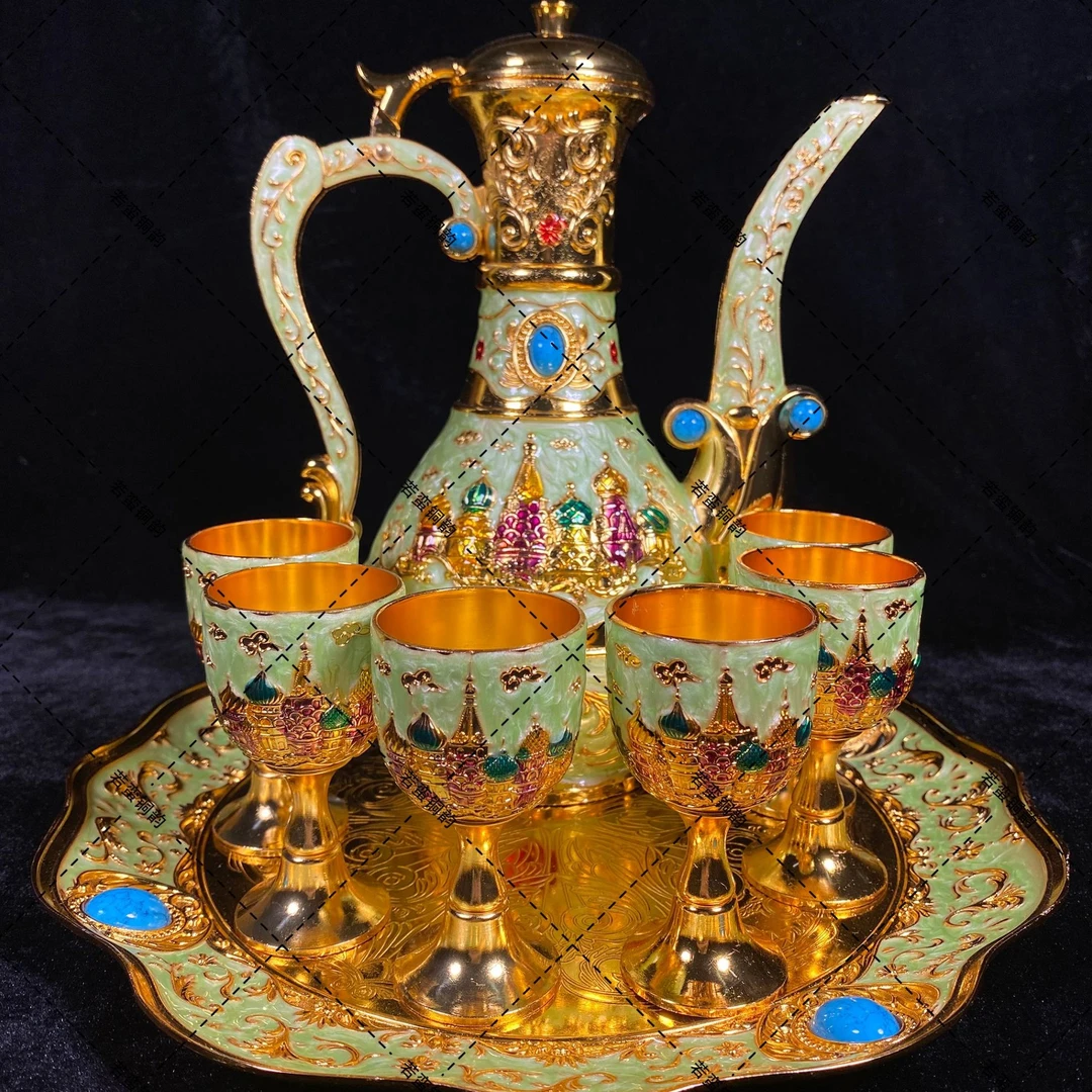 城堡金绿色酒具家用摆件套装