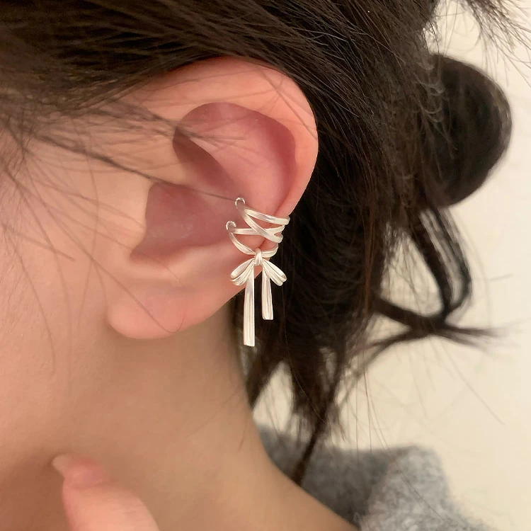 925银耳饰 蝴蝶结丝带耳骨夹女轻奢高级感无耳洞耳夹2024新款耳饰