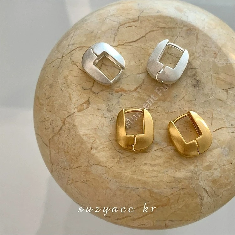 925银耳饰 韩国小众磨砂拉丝几何耳环女2023新款爆款ins简约耳钉