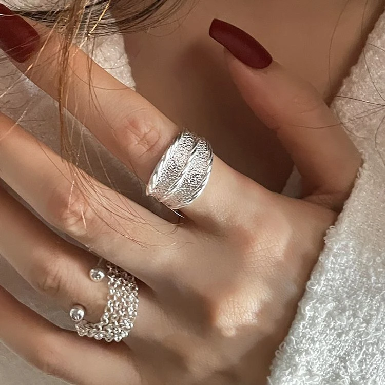 高级有质感 | 小众宝藏戒指女ins 褶皱肌理软链条设计感开口指环
