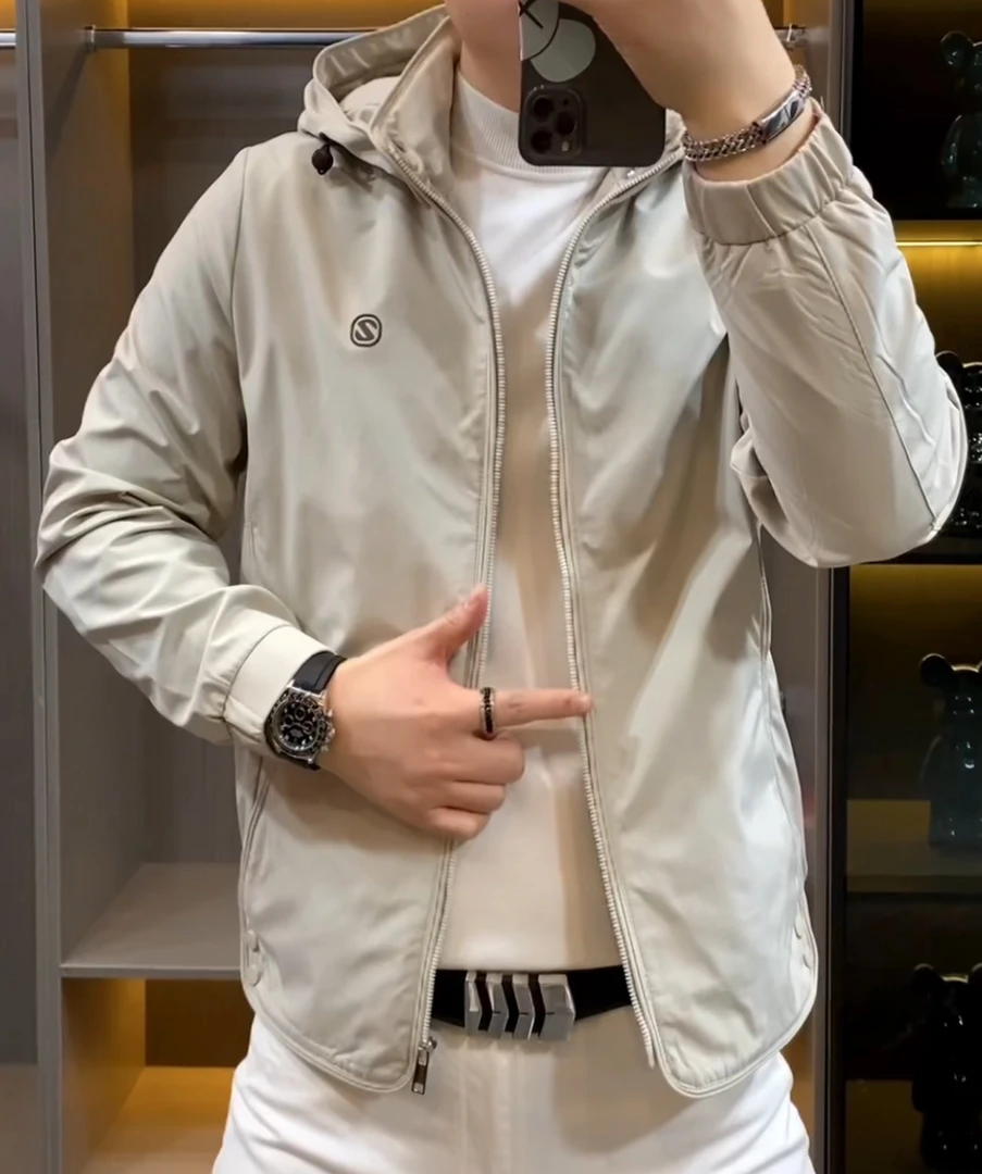 1017男士春季新款休闲外套高品质夹克上衣时尚立领可拆卸帽上衣