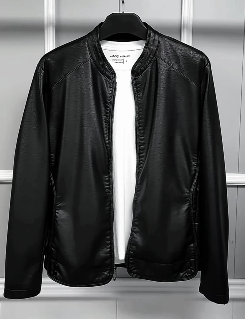 A3689男士潮流夹克春秋新款百搭中年男士外套黑色休闲立领上衣