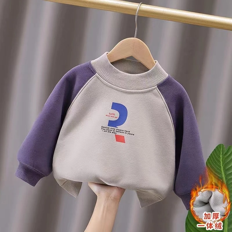 男女童加绒卫衣时尚秋冬新款儿童洋气冬宝宝韩版一体绒加厚打底衫