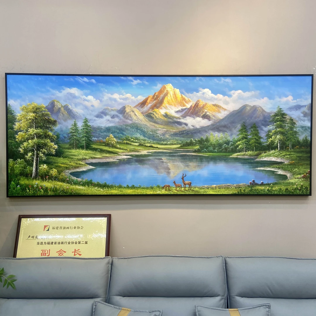 《金山聚宝盆》客厅手绘油画山水风景装饰画美式壁画大芬村艺术挂画