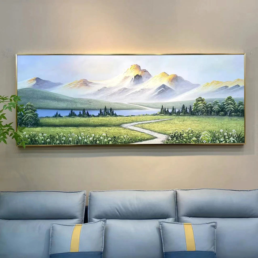 《日照金山》新中式手绘油画客厅装饰画简约山水风景挂画书房壁画