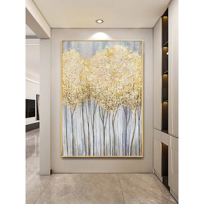 《发财树》抽象手绘油画玄关装饰画现代轻奢客厅背景墙大幅定制挂画