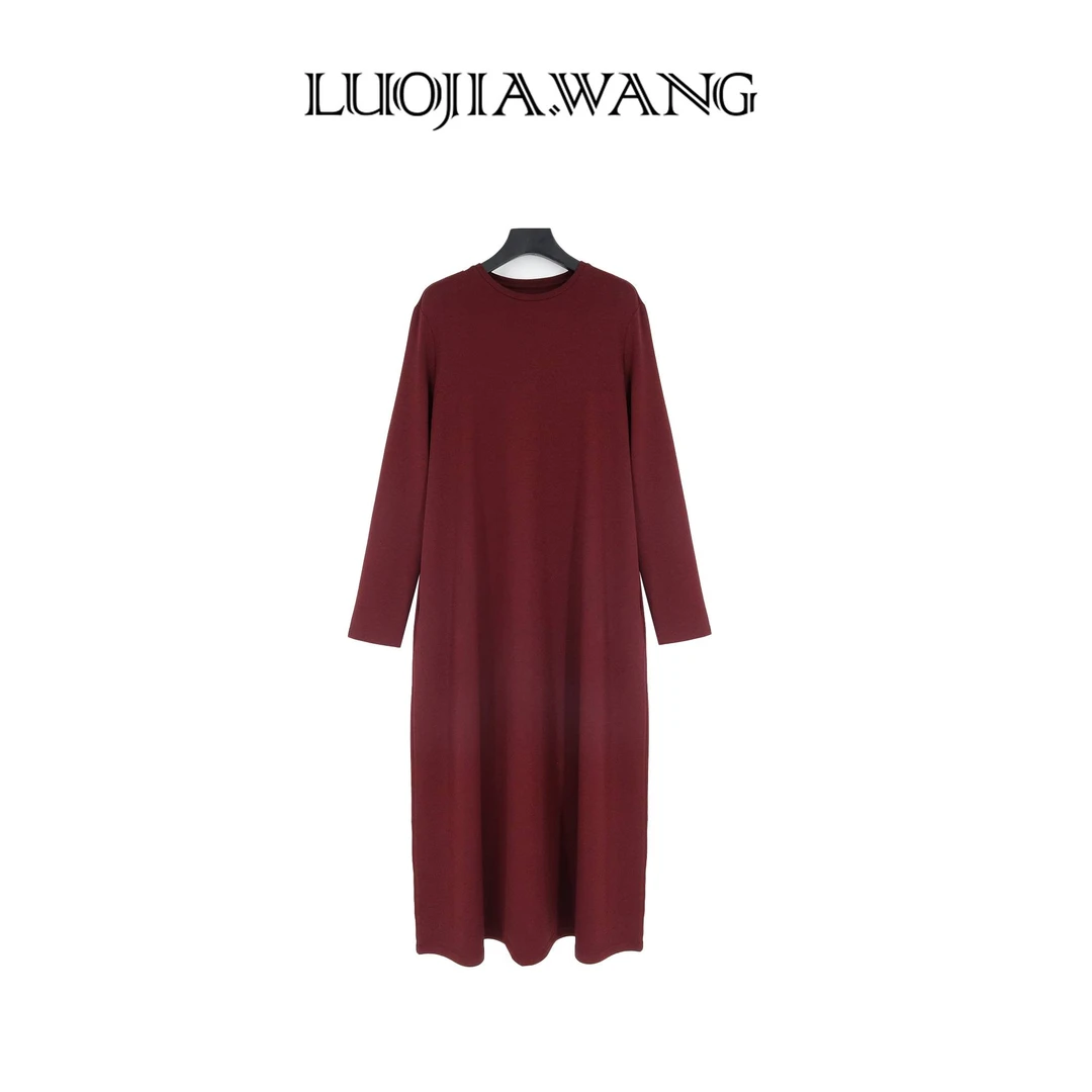 LUOJIAWANG【依然缪斯】简约针织舒适莫代尔圆领长袖连衣裙省心穿搭