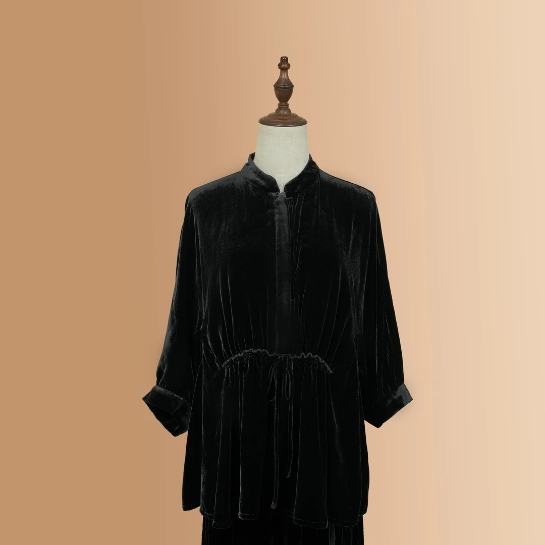 2024高端时尚典雅气质百搭端庄休闲舒适丝绒上衣4102