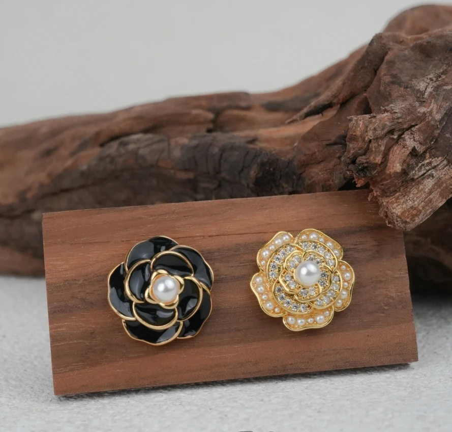 铜合金合成锆石耳饰 00743-4轻奢气质时尚百搭简约精致双色设计感