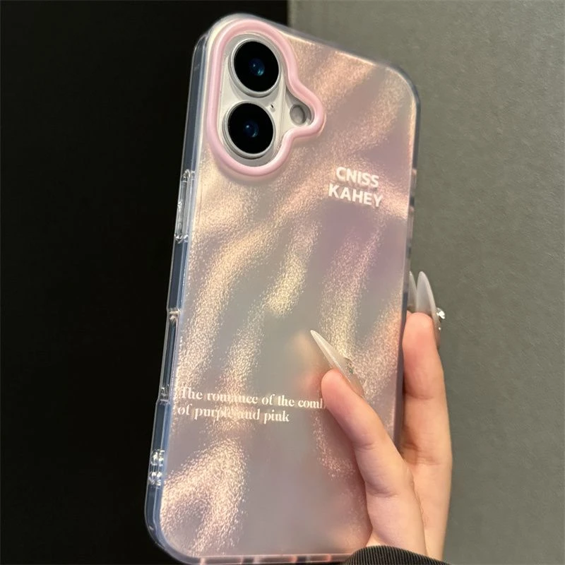 褶皱银粉渐变适用苹果16promax手机壳iPhone15新款14小众13防摔12