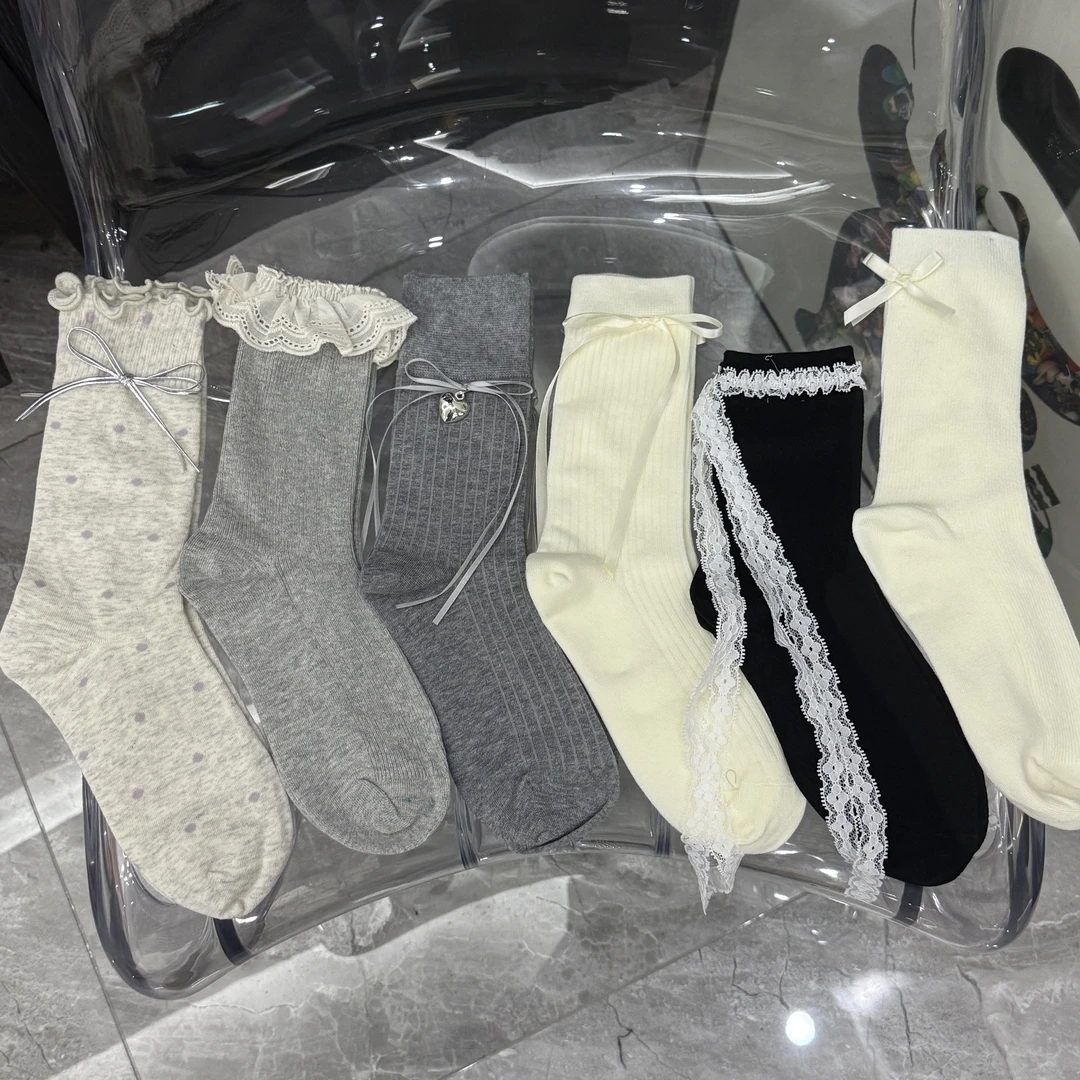 蝴蝶结袜子淤泥啵啵袜韩系高品质女袜秋冬百搭中筒袜时尚可爱潮袜