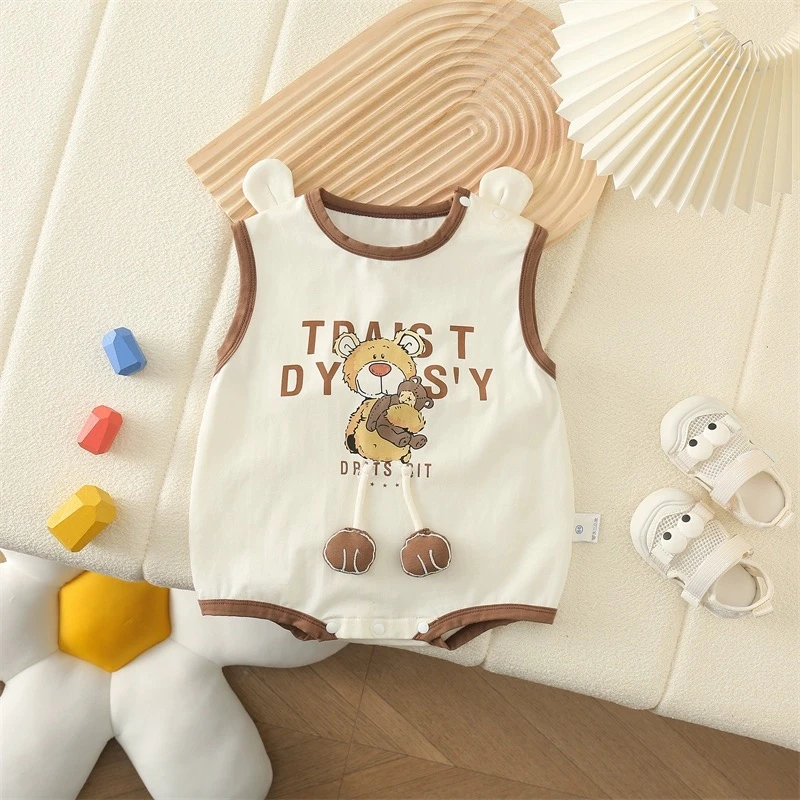 婴儿夏季包屁衣新生儿宝宝夏装卡通无袖连体衣男女薄款三角爬衣服