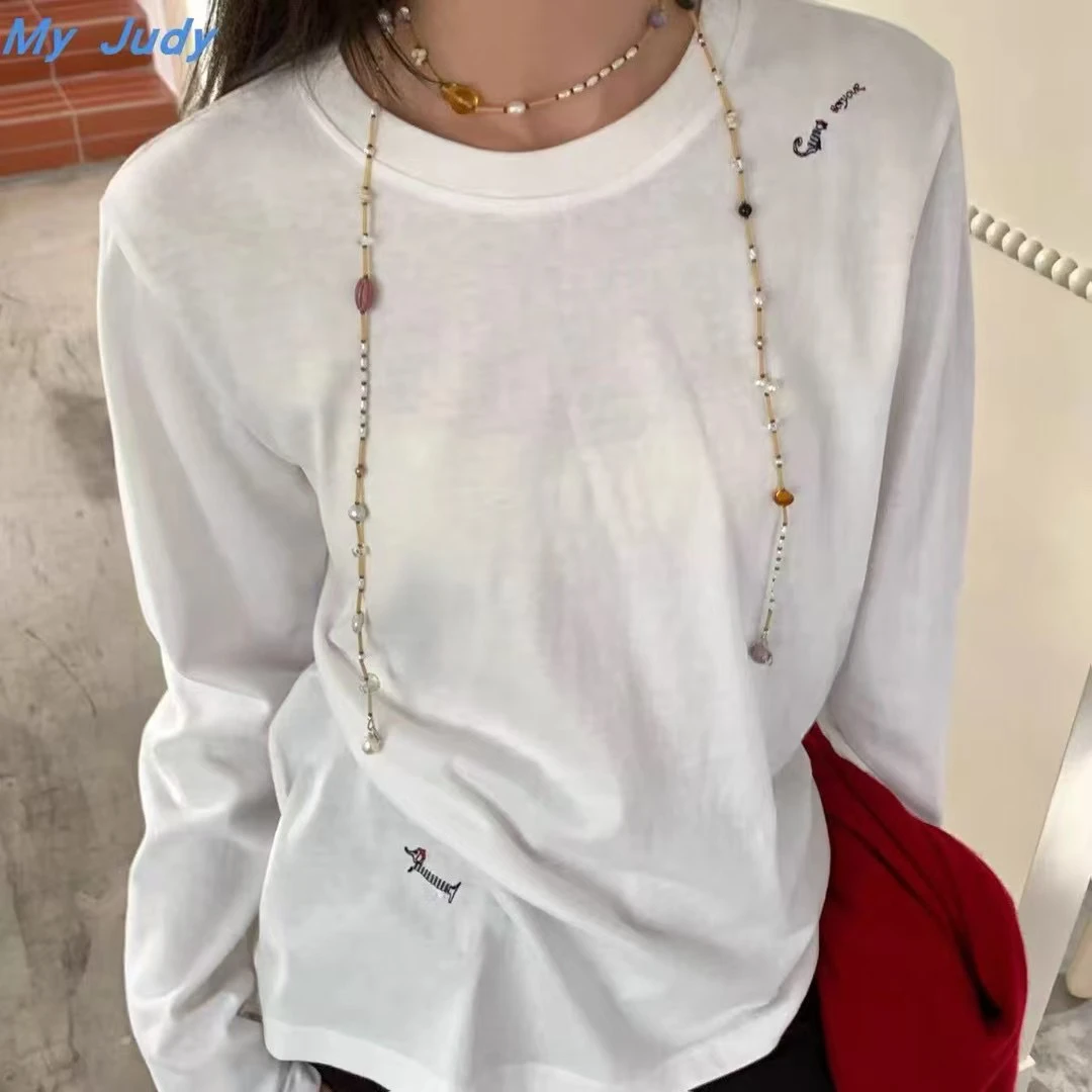 纯棉圆领刺绣百搭长袖打底衫