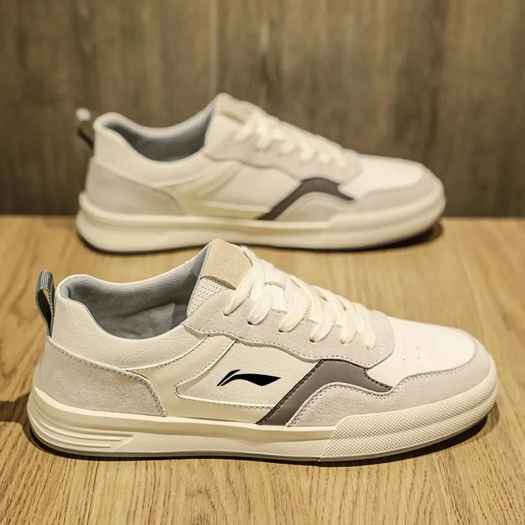 李宁贵人男鞋冬季新款真皮休闲运动平底板鞋男低帮系带小白鞋骑行