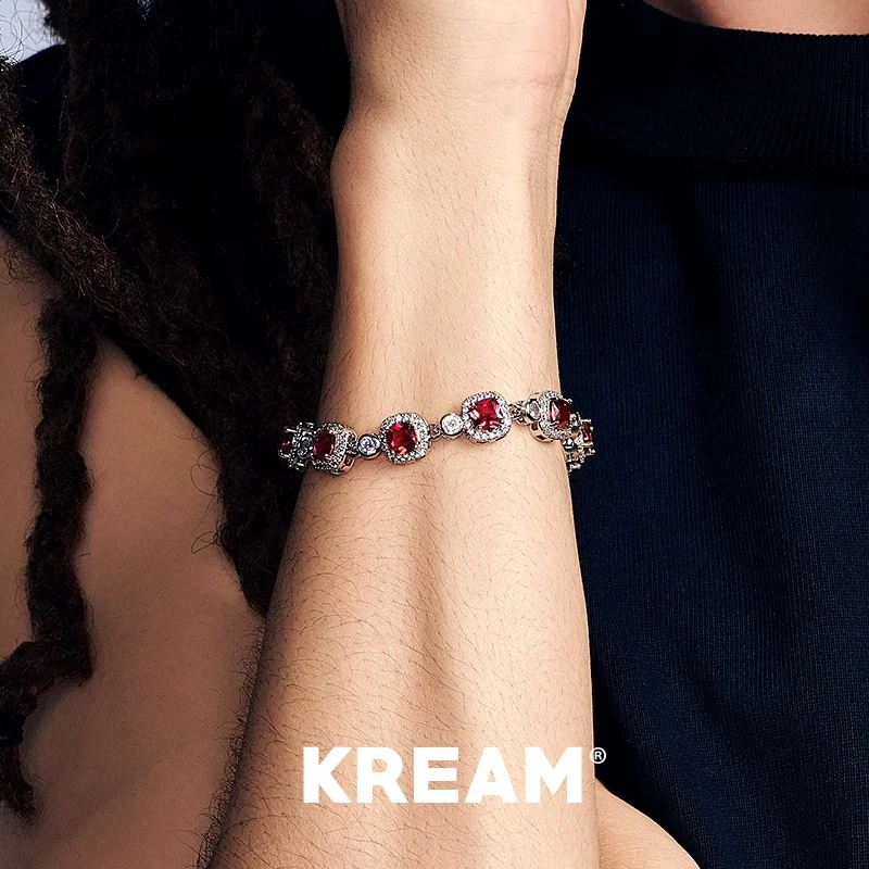 KREAM 铜合金手链 红石方糖满钻网球手链男嘻哈女