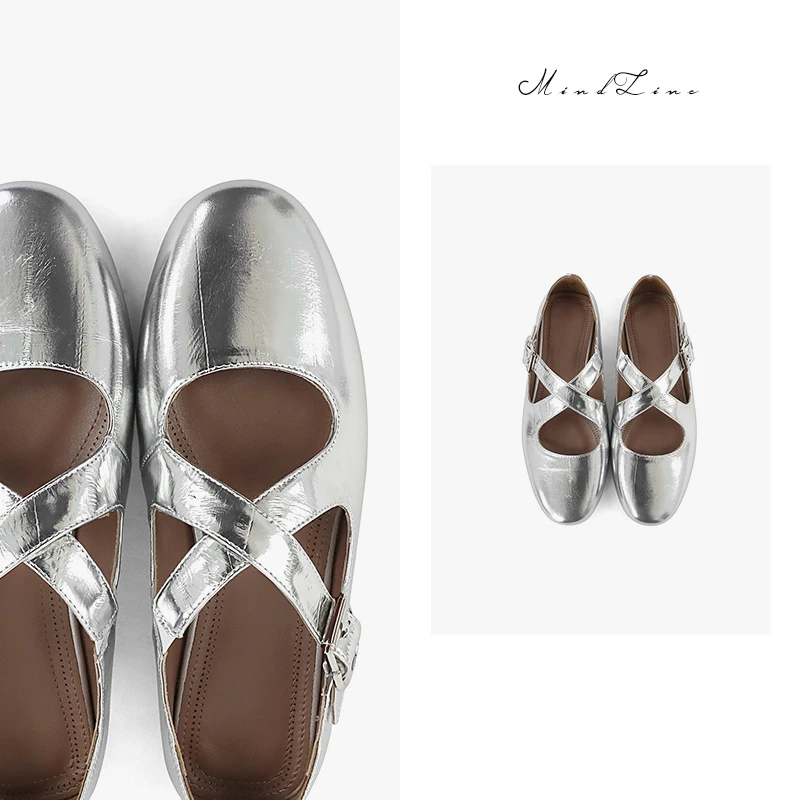 纯色时尚百搭圆头交叉带浅口平底芭蕾鞋