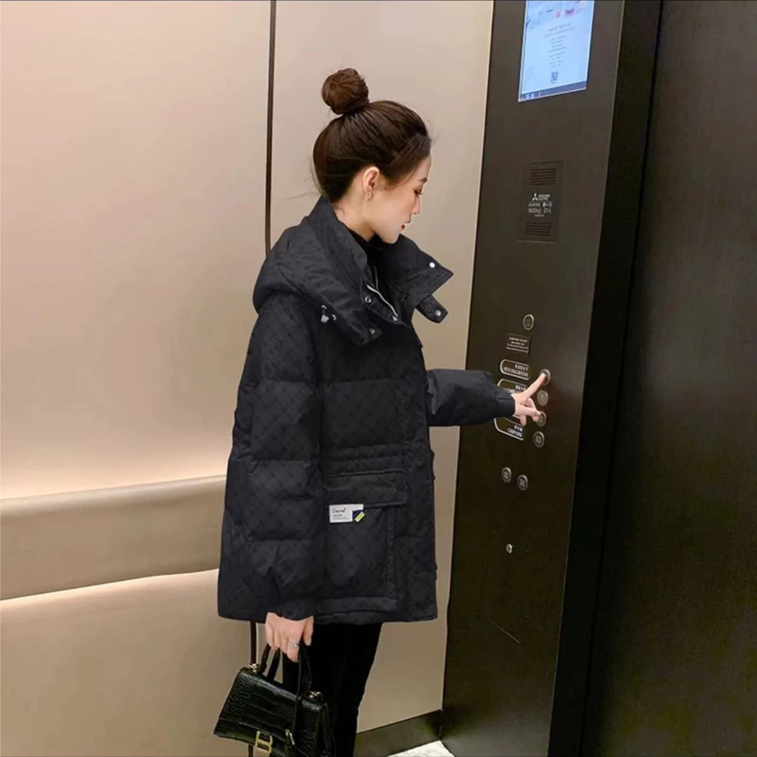 【冬日来信】高级感印花羽绒服中长款新款收腰气质白鸭绒外套160