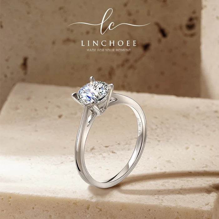 灵澈 【合成/培育】一克拉PT950金经典四爪镶嵌培育钻石戒指经典款