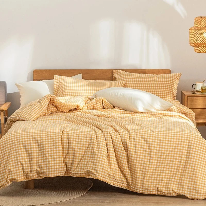 100%全棉纯棉四件套被套床单枕头套被罩枕套学生三件套简约格子