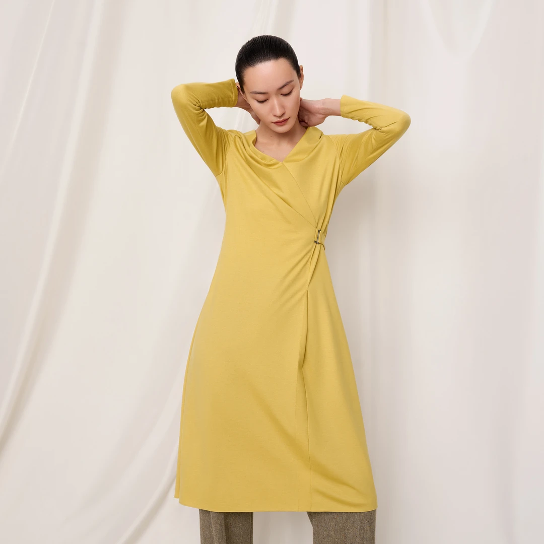 OVV秋冬新款女装围裹式可水洗针织休闲通勤长袖连衣裙GQLCJ33104A