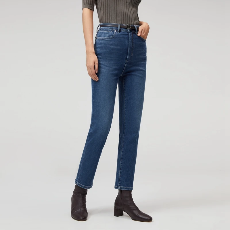 OVV秋冬新款女装经典舒适高腰保暖加绒经典牛仔铅笔裤GKNAJ33102A