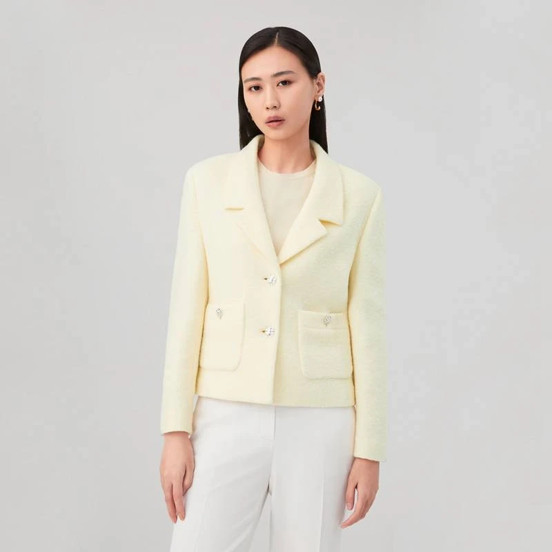 OVV秋冬新款女装针织白色贴袋设计通勤单件西服外套GWXAJ33104A