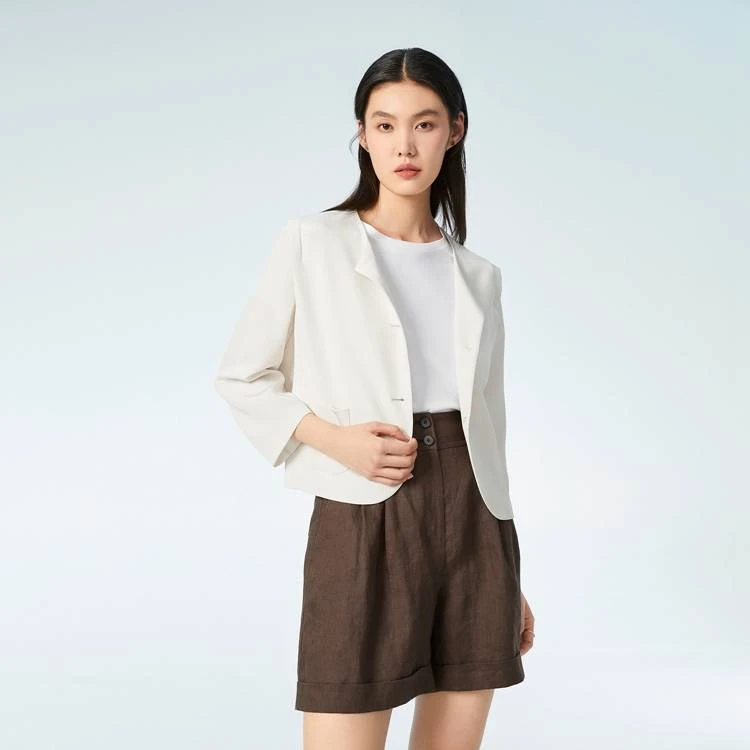 OVV春夏新款女装精致圆领七分袖桑蚕丝休闲夹克外套GWJFJ13021A