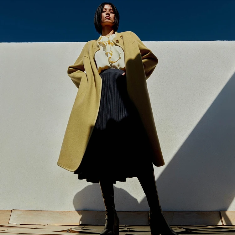 OVV秋冬新款女装丝毛混纺斜纹肌理复古优雅斗篷式大衣GWDAJ42114A