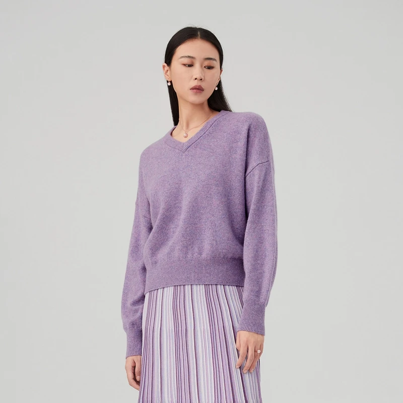 OVV秋冬新款女装羊绒花纱V领优雅浪漫休闲长袖针织衫GNZRJ43101A