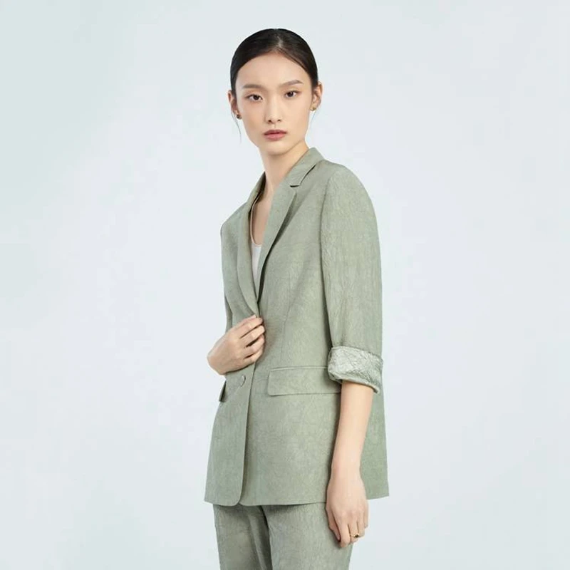 OVV春夏新款女装两粒扣七分袖压花简洁休闲通勤西服GTXEJ13004A