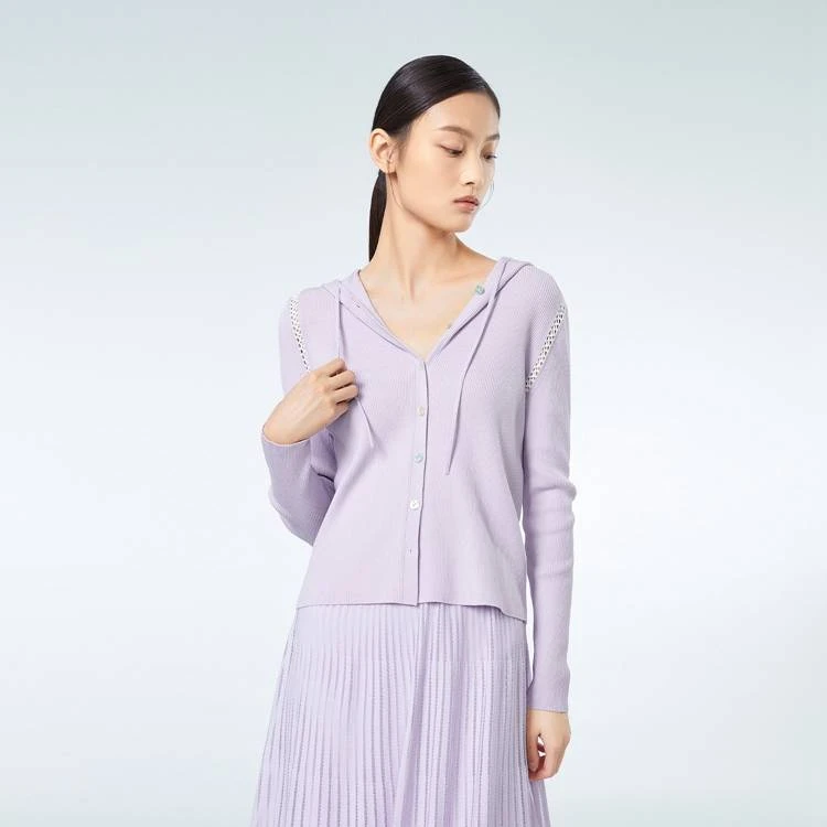 OVV春夏新款女棉质醋酸混纺清爽休闲连帽针织开衫外套GWZAJ13019A