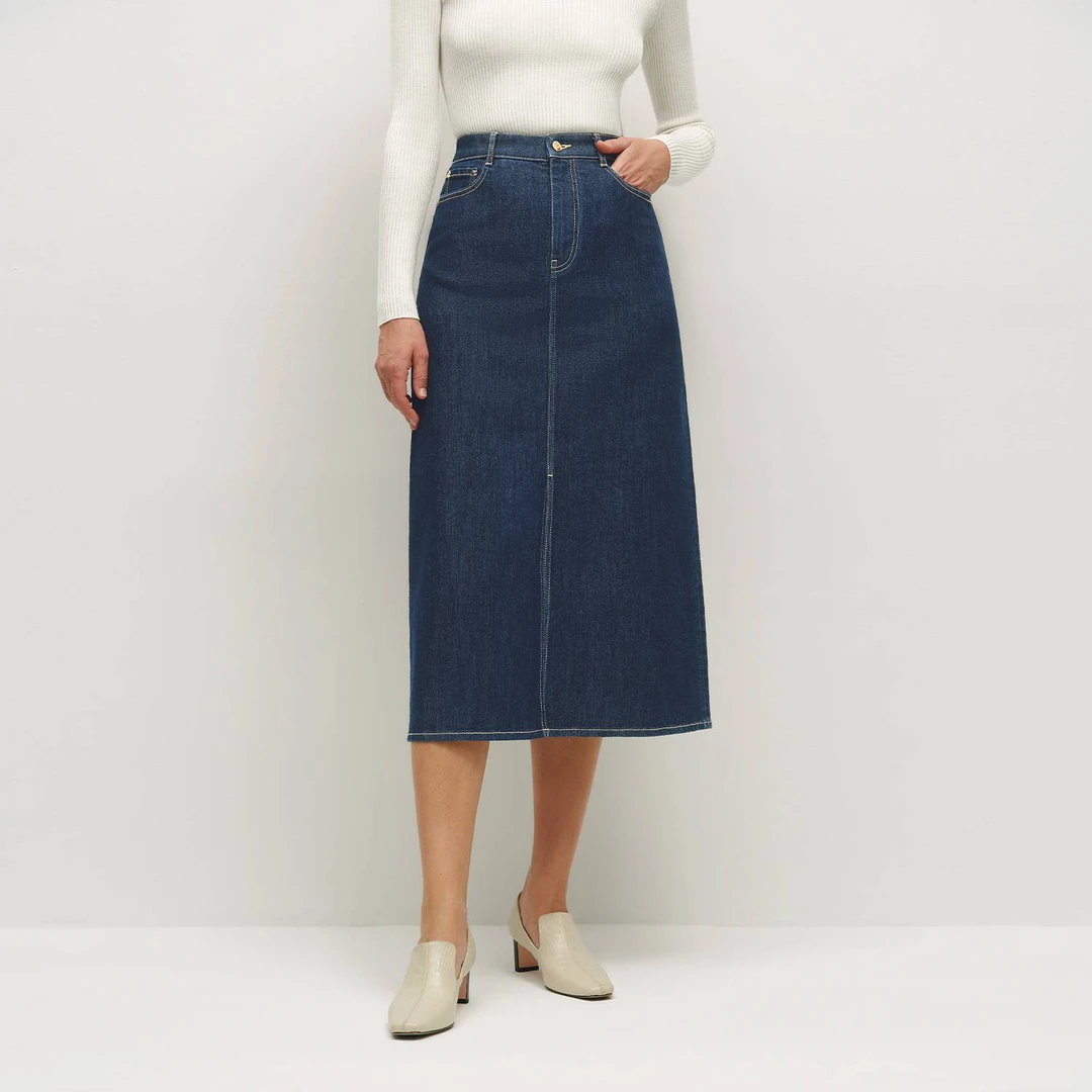 OVV秋冬新款女装土耳其进口面料前中开衩牛仔半身裙GQDDJ34113A