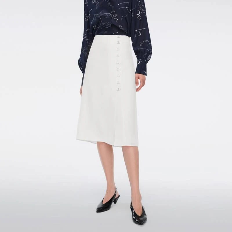 OVV春夏新款女装A字版型小白裙腰侧金属环半身裙GQDDJ14009A