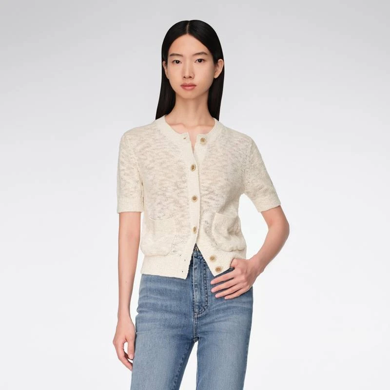 OVV春夏新款女装经典圆领立体花纱短袖针织开衫GNZBJ14013A