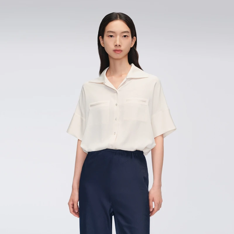 OVV春夏新款女装日本进口三醋酸面料落肩短袖休闲衬衫GNECJ24005A