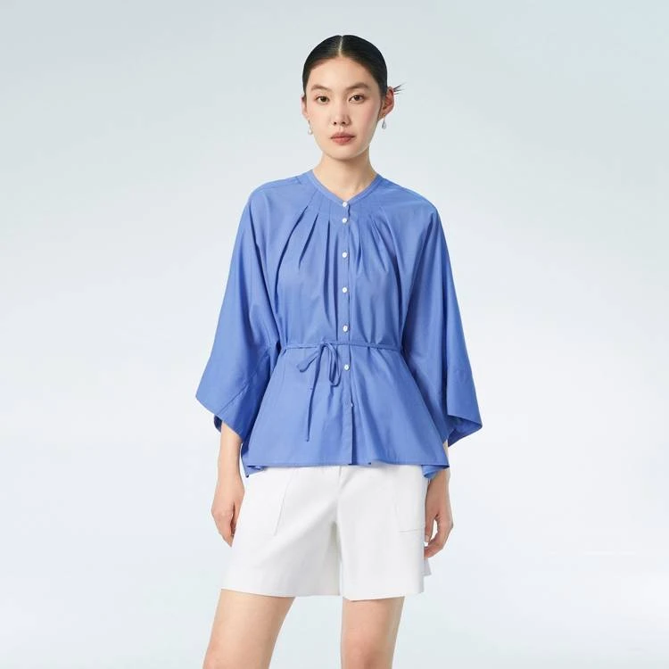 OVV春夏新款女舒适柔软宽松V领随附腰带长袖休闲衬衫GNEAJ13005A