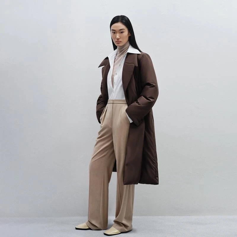 OVV秋冬新款女装优雅戗驳领双排扣长款大衣式羽绒服GWRAJ43114A