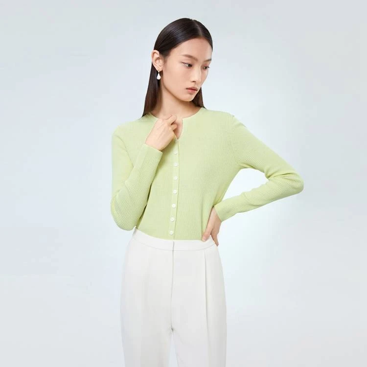 OVV春夏新款女装舒适透气桑蚕丝长绒棉混纺长袖针织衫GNZAJ13005A