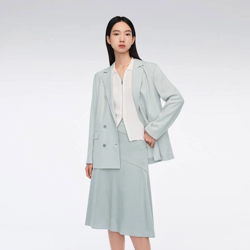 OVV经典双排扣平驳领醋酸仿麻西服外套GWXAJ14007A