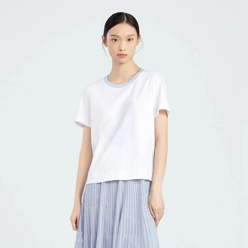 OVV春夏新款廓形柔软轻薄罗纹撞色抽象印花短袖T恤GNTBJ23007A