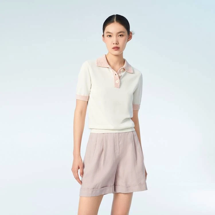 OVV春夏女装丝棉混纺精致POLO领时尚休闲短袖针织衫GNZBJ13020A