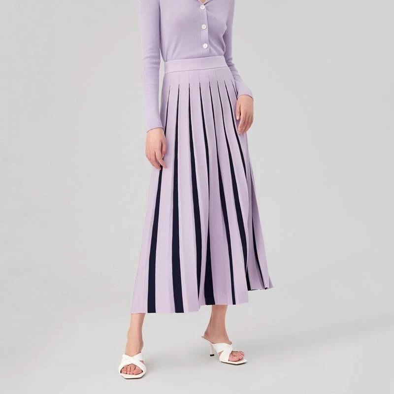 OVV秋冬新款女装丝羊毛双色百褶设计精致休闲针织半裙GQAZJ33103A