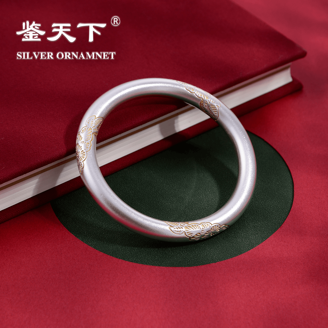 足银手镯 古法描金繁花似锦闭口传承银手镯纯手工雕刻04100066