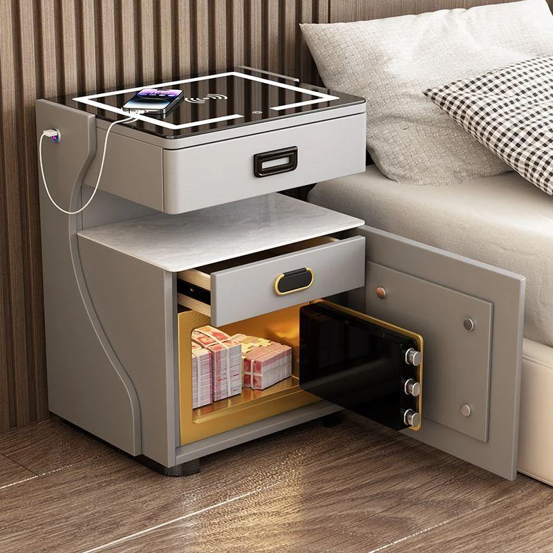 智能床头保险柜一体多功能简约现代无线充电卧室家用收纳柜保险箱