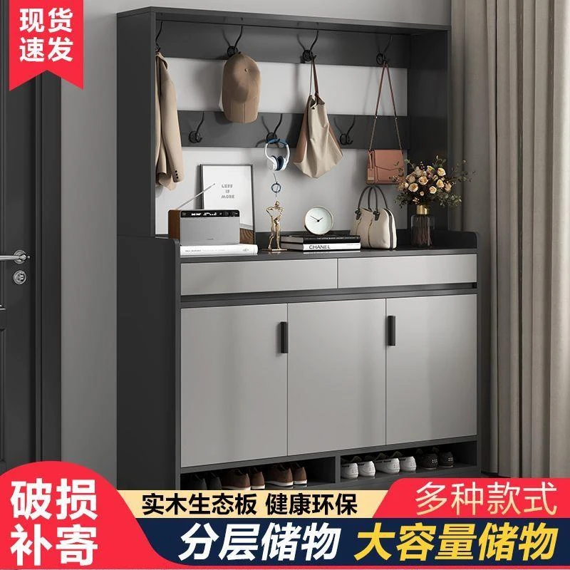 实木多层鞋架门口进门上档次新款轻奢鞋柜家用耐用入户门挂衣组合