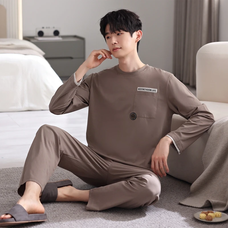 正品莫代尔男士高端睡衣春秋长袖长裤大码加肥加大睡衣家居服套装