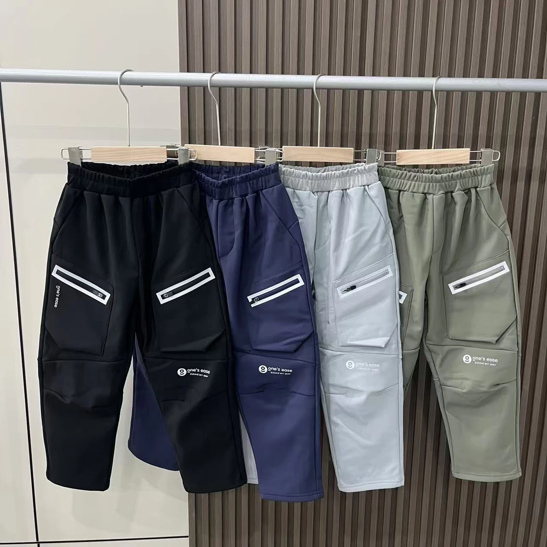 24秋季新款儿童加绒加厚长裤休闲运动户外三防保暖中大童卫裤