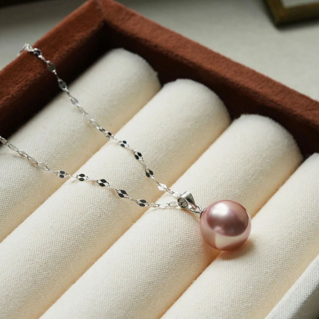 链子925银 少女心甜美粉珠超闪嘴唇链项链优雅清新气质ins锁骨链