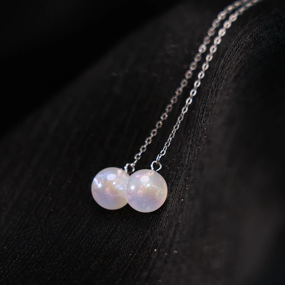 925银耳饰 幻彩珠人鱼姬耳线超长耳饰炫光珠长款经典百搭