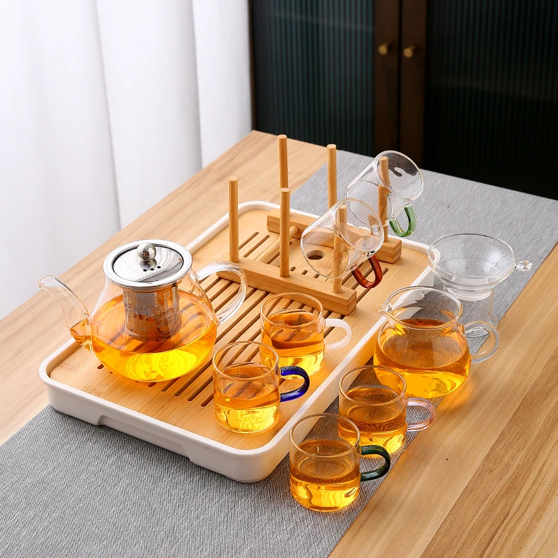 玻璃功夫茶具套装家用托盘玻璃整套茶壶泡茶整套茶杯茶盘客厅小型